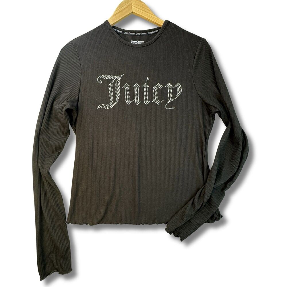 Juicy Couture Sleep Shirt Womens Large Black Sleepwear Pullover Lounge Tee Bling